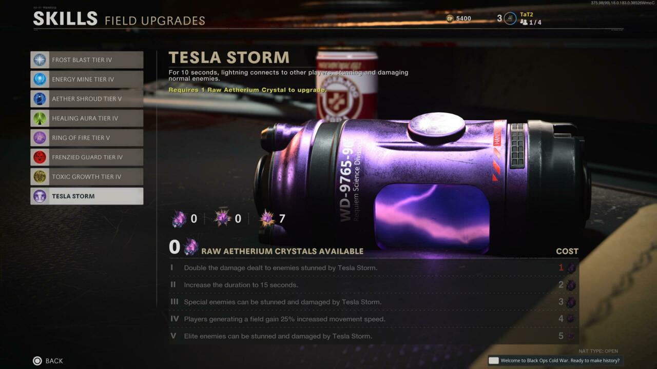 Niveaux de mise à niveau Tesla Storm Field