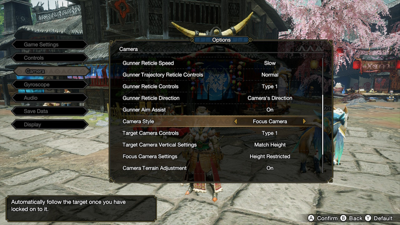 Astuces Monster Hunter Rise : Changez le type de caméra en Focus Camera pour verrouiller