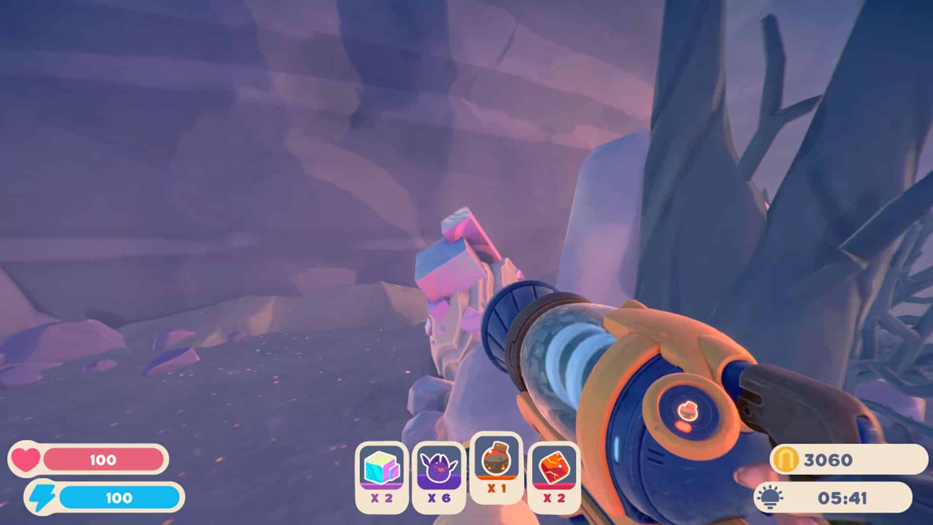 Radiant Ore dans Slime Rancher 2 sortant d'un rocher