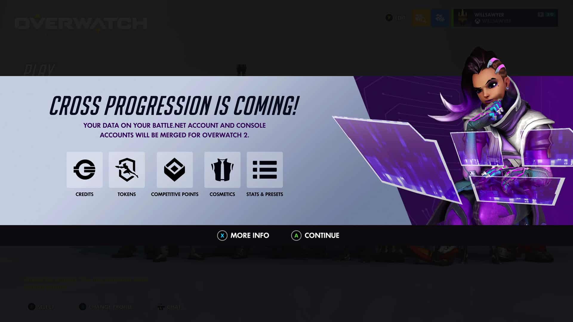 Message de fusion de compte de progression croisée Overwatch 2