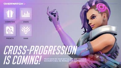 Overwatch 2 cross progression account merging graphic from Blizzard featuring Sombra