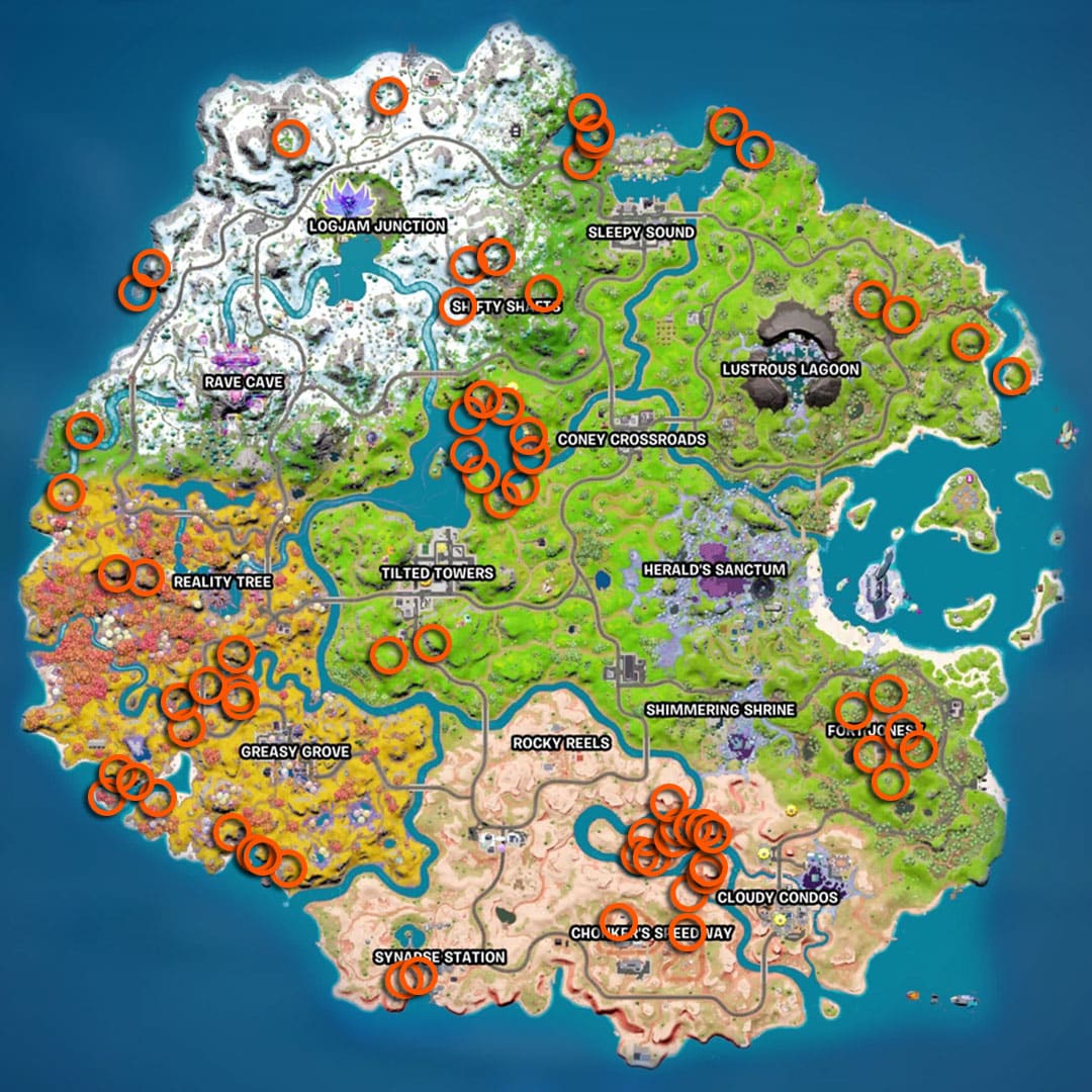 Carte des emplacements des tyroliennes Fortnite