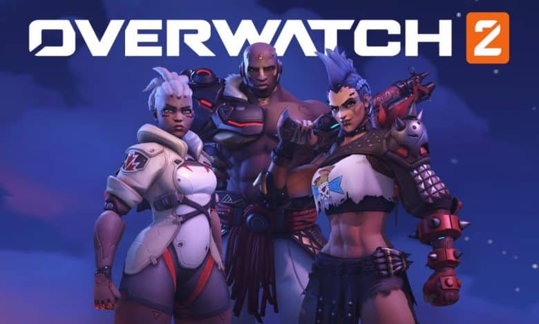 Overwatch 2 artwork logo with Sojourn, Doomfist, and Junker Queen