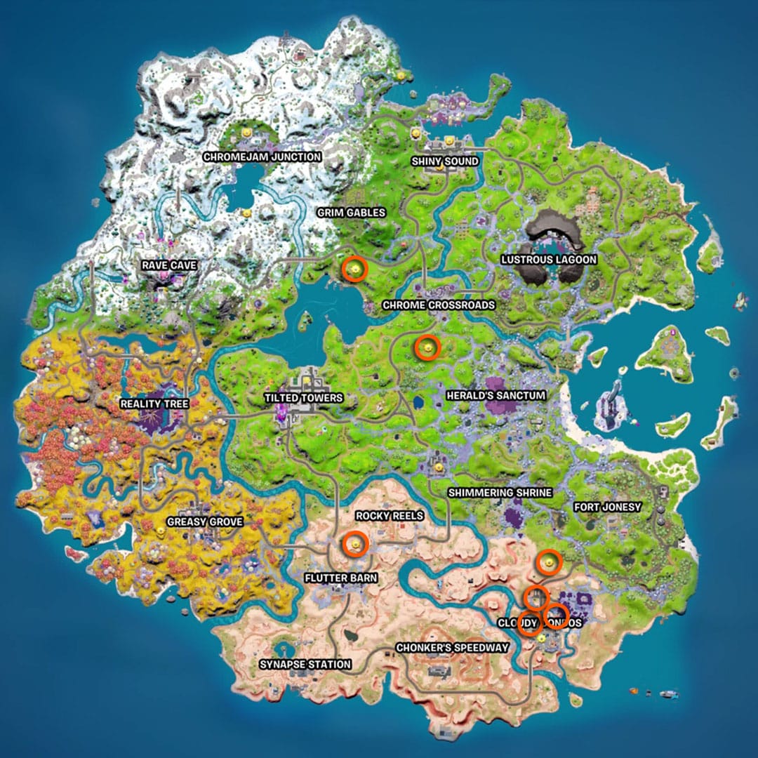 Carte des emplacements de la semaine 1 de Fortnite Level Up Tokens