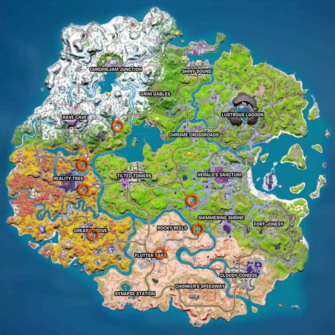 Carte des emplacements de la semaine 2 de Fortnite Level Up Tokens