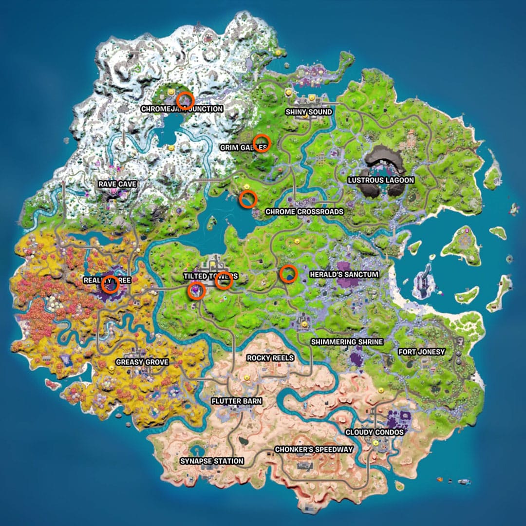 Carte des emplacements de la semaine 3 de Fortnite Level Up Tokens