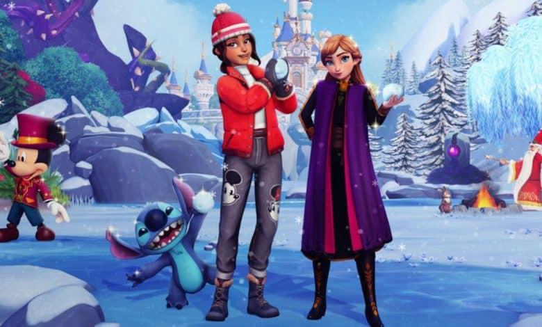Disney Dreamlight Valley loading screen featuring Anna, Mickey and Stitch