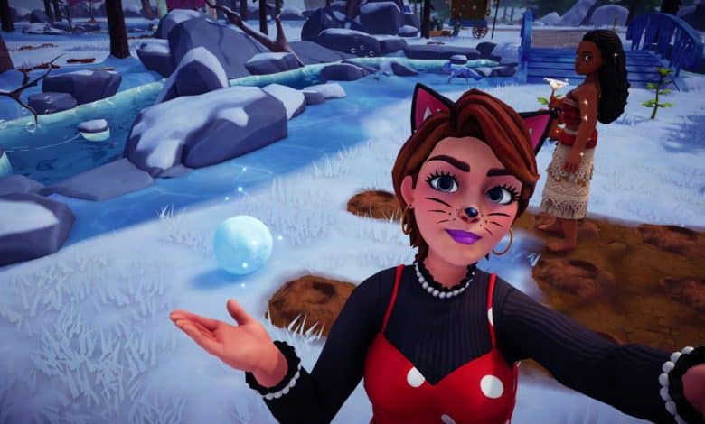 Taking a selfie with Disney Dreamlight Valley Snowballs