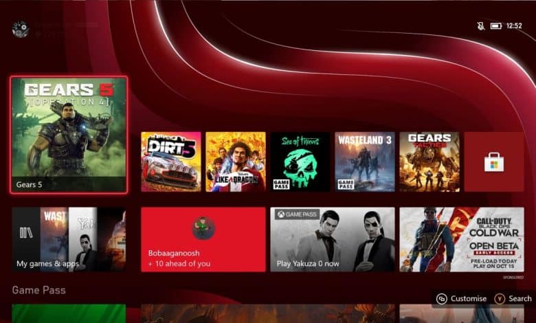 Xbox Series X dashboard