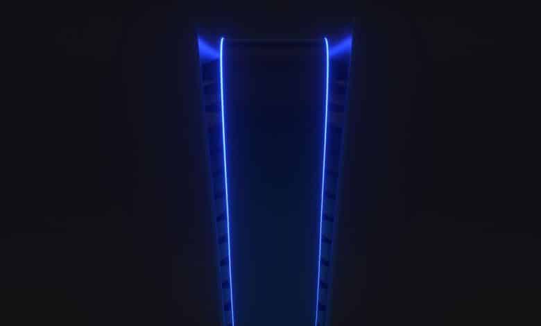 The blue glow of the PS5 in the dark