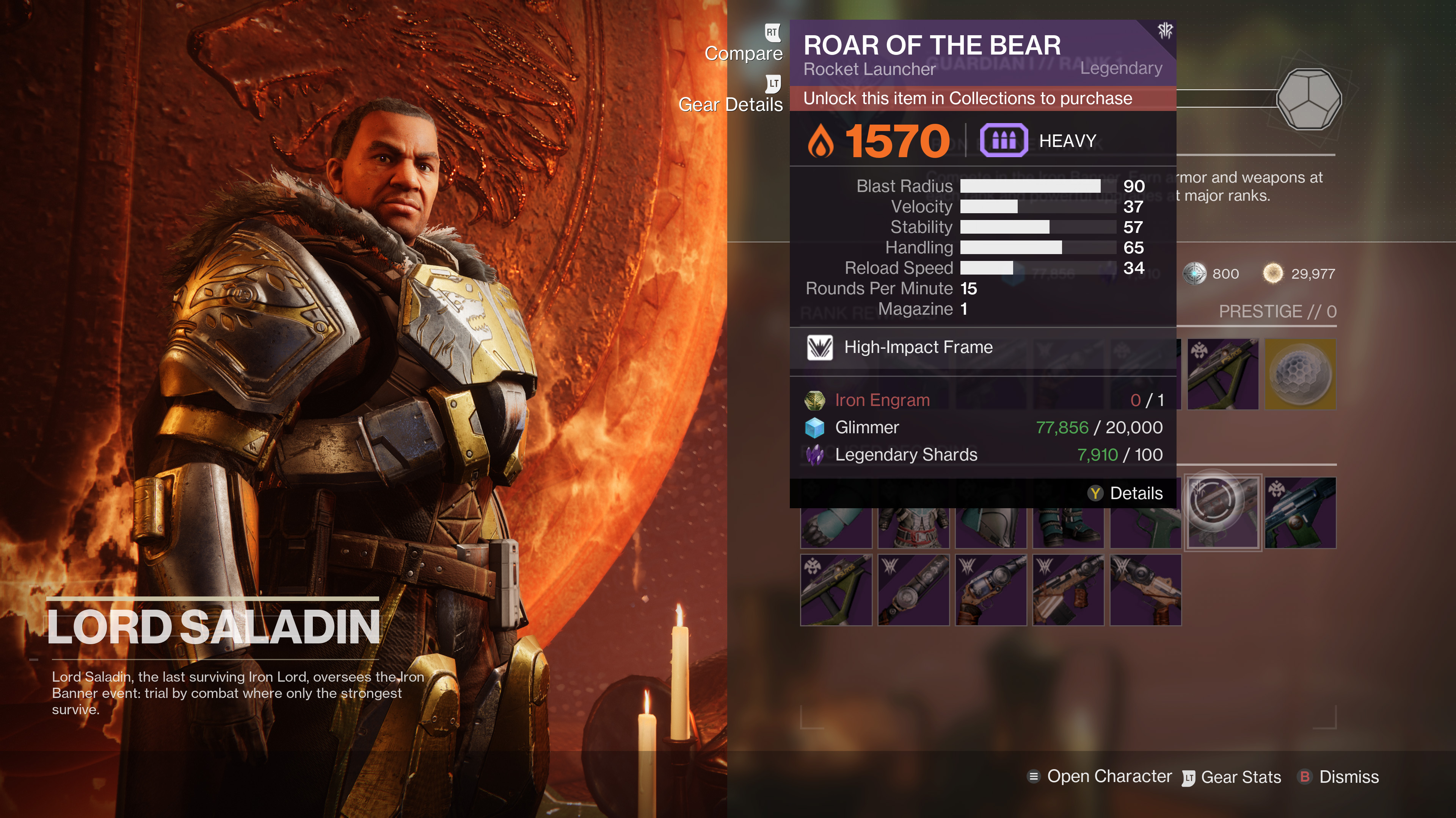 Récompenses Destiny 2 Iron Banner de Lord Saladin Roar of the Bear Rocket Launcher