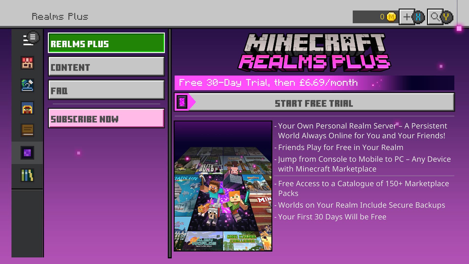 Page d'informations sur les prix de Minecraft Realms