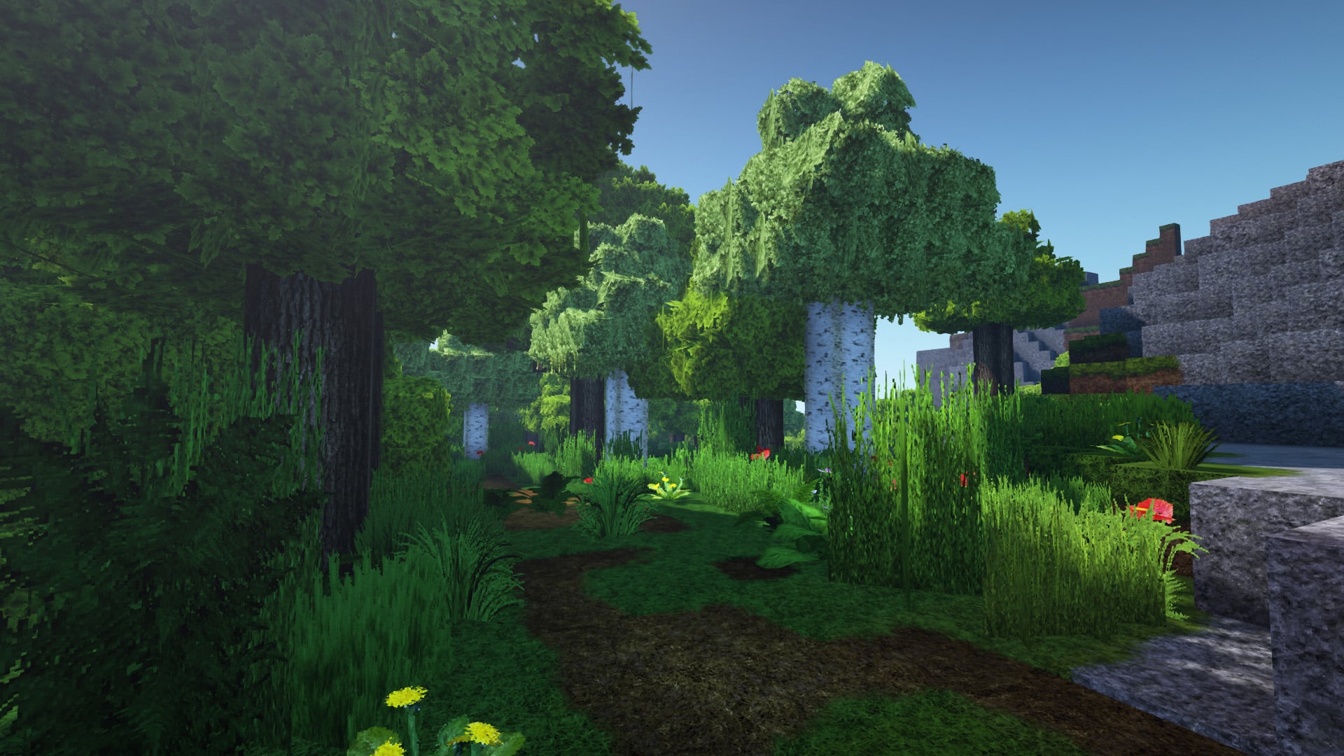 Minecraft LB Photo realism recharge le pack de textures montrant une forêt ombragée