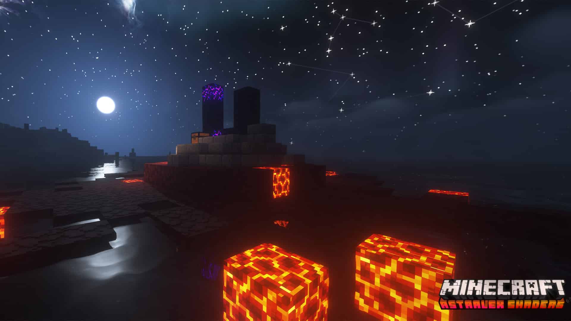 Shaders Minecraft portail du Nether de nuit Astralex