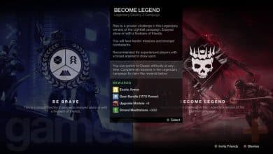 Destiny 2 Lightfall campaign difficulty selection screen normal or legendary