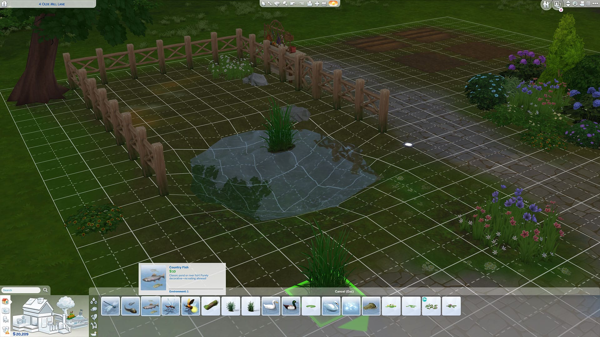 Ajouter des accessoires à votre nouvel étang Sims 4, y compris des poissons décoratifs