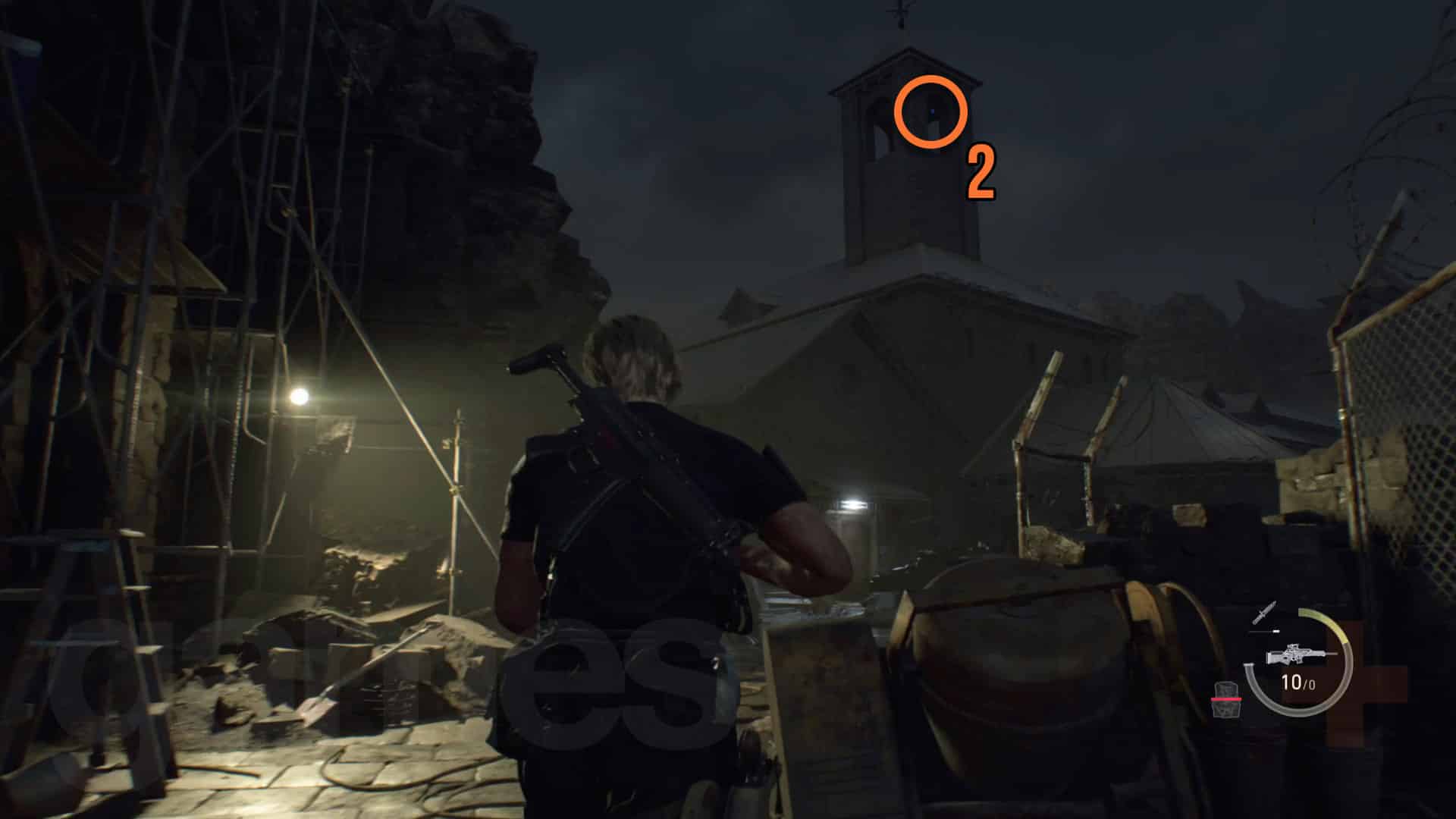Resident Evil 4 Remake Cliffside Ruins Blue Medallion dans le clocher