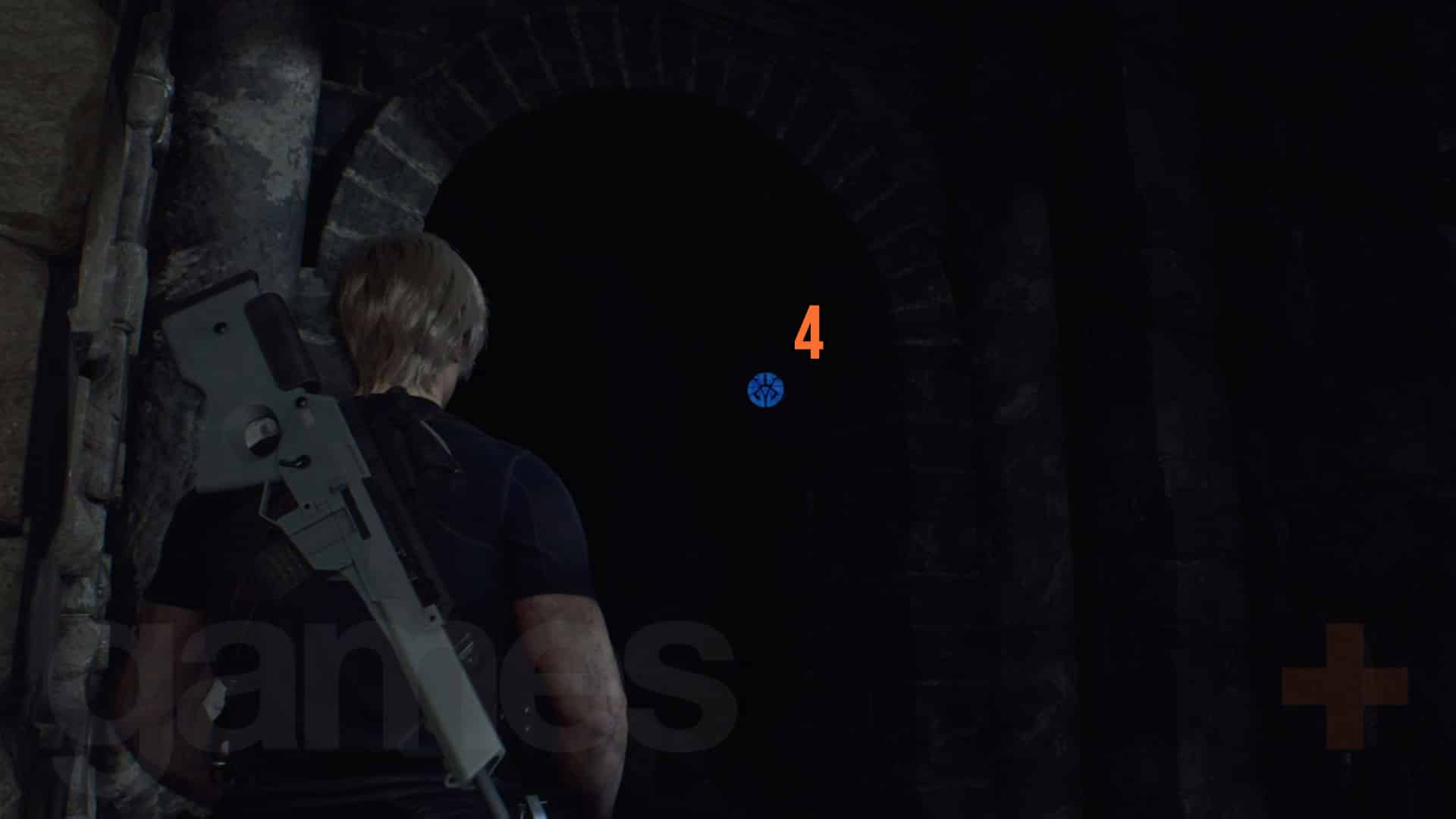 Resident Evil 4 Remake Cliffside Ruins Blue Medallion derrière le mur