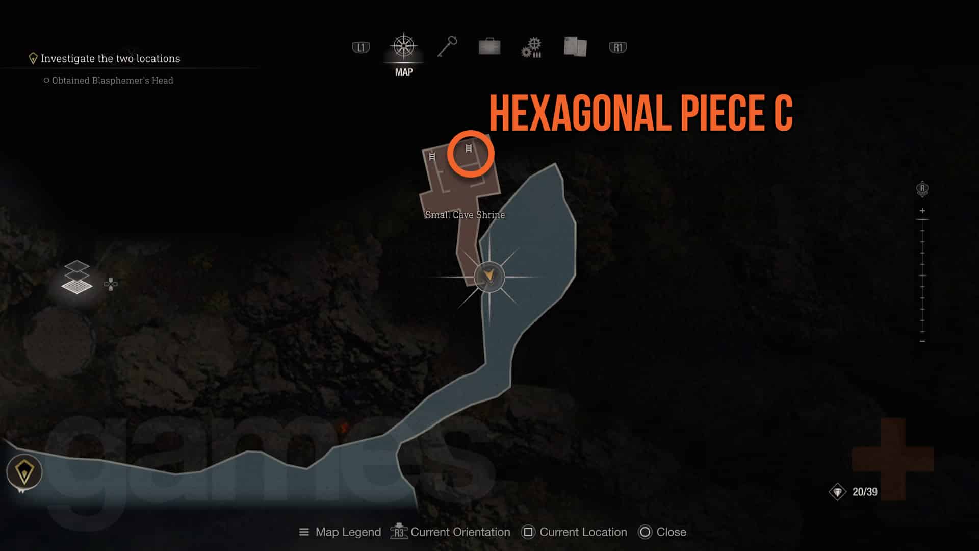 Resident Evil 4 Remake Hexagon pièce C sur la carte