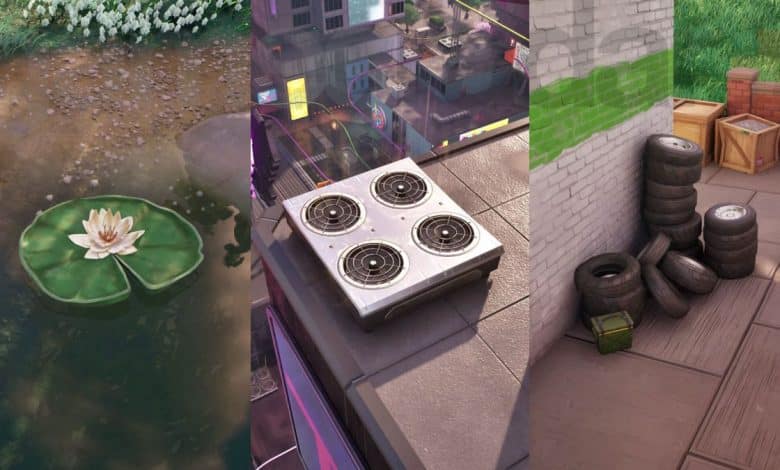 Fortnite lily pads, air vents, and tires