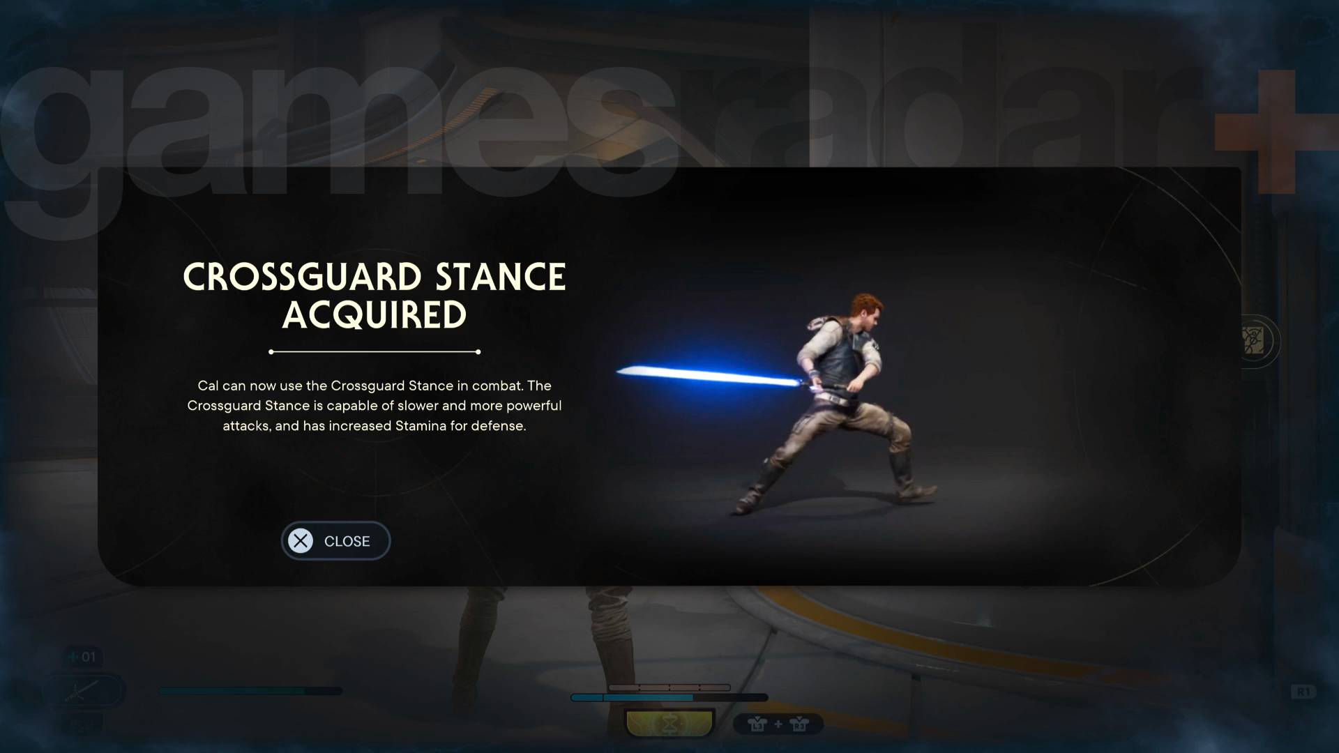 Position du sabre laser Star Wars Jedi Survivor Crossguard