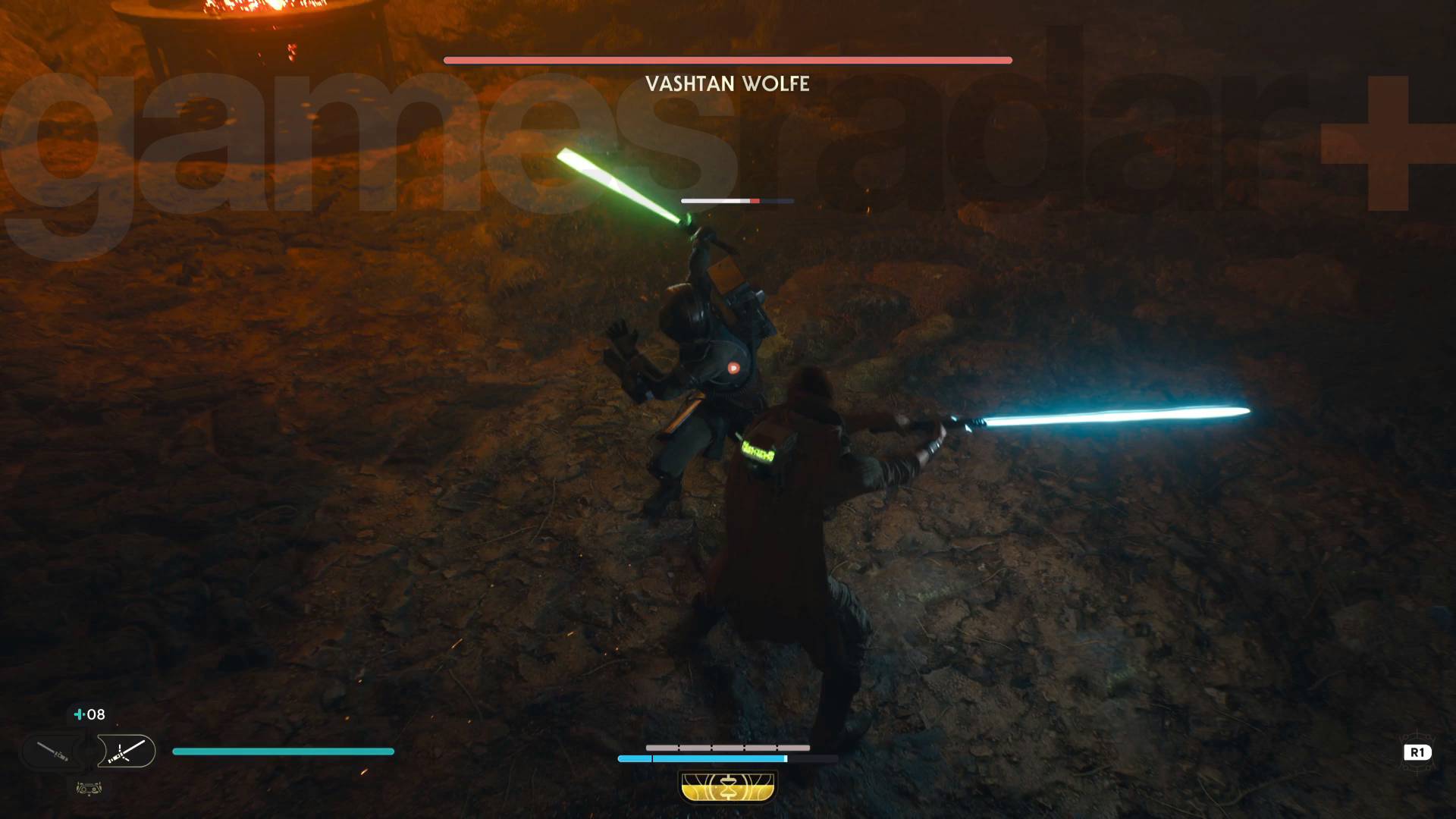 Combat contre le boss du survivant Jedi Vashtan Wolfe