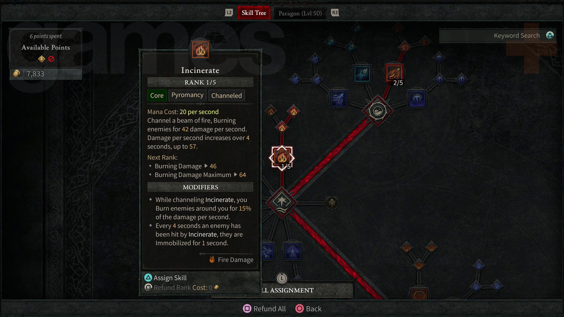 Diablo 4 Sorcerer arbre de compétences compétence d'incinération