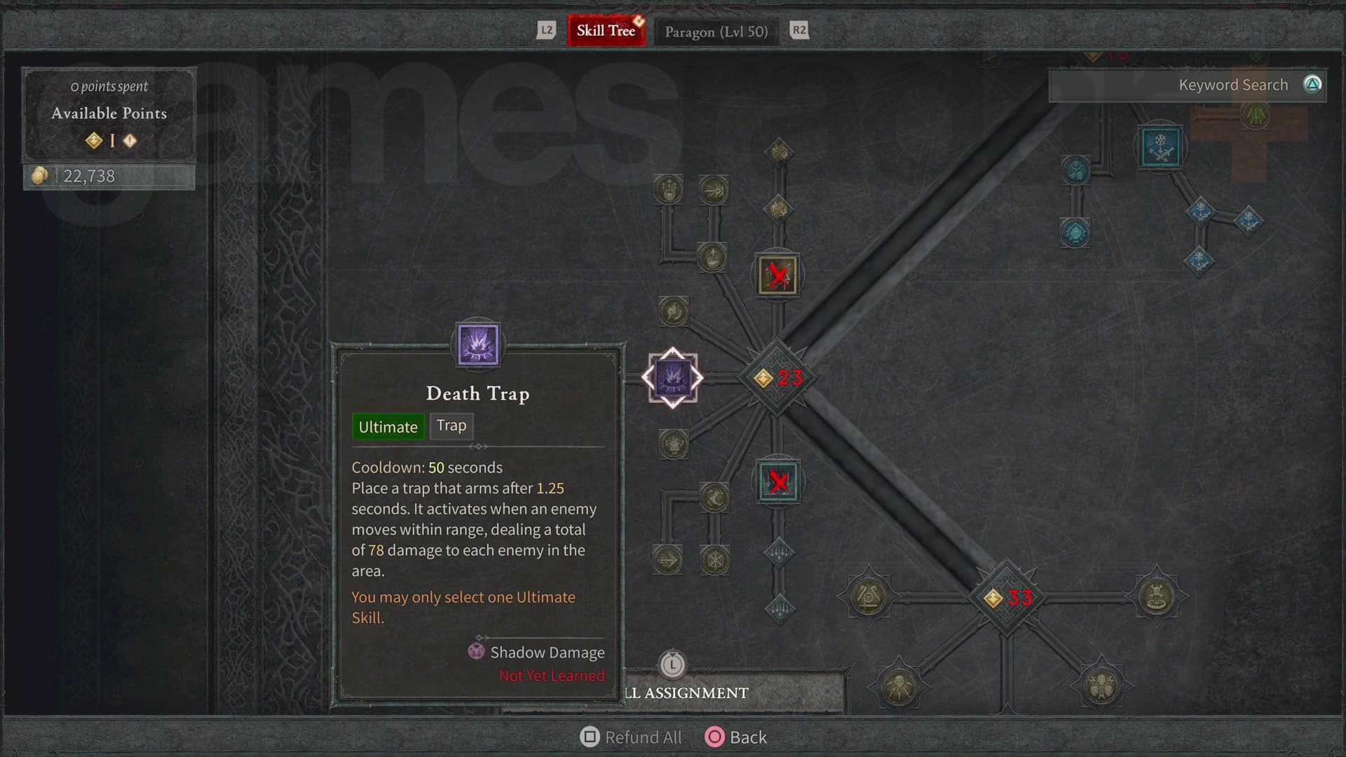 Diablo 4 Rogue arbre de compétences piège mortel compétence ultime