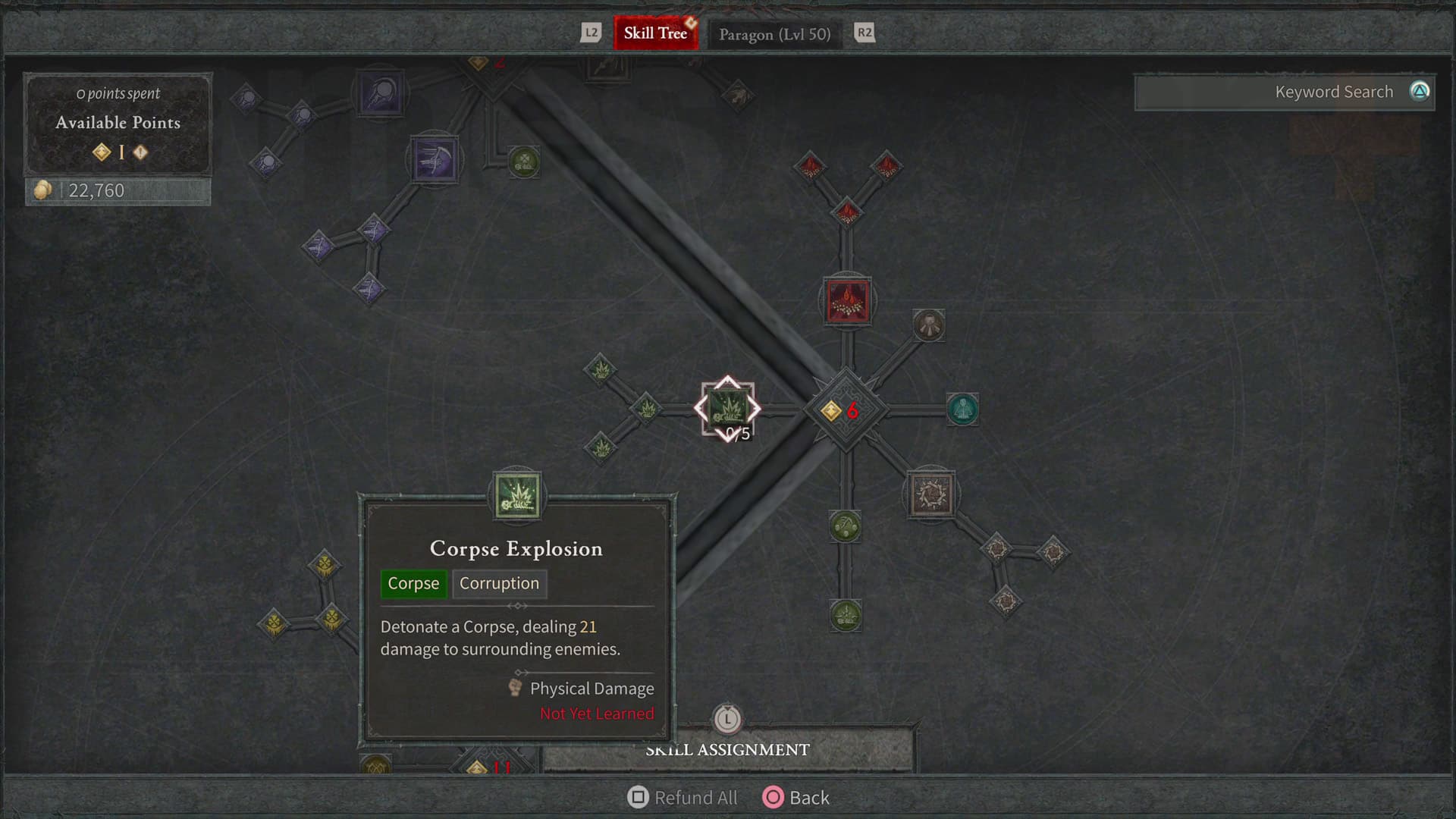 Compétence d'explosion de cadavre de nécromancien de Diablo 4 sur l'arbre de compétences
