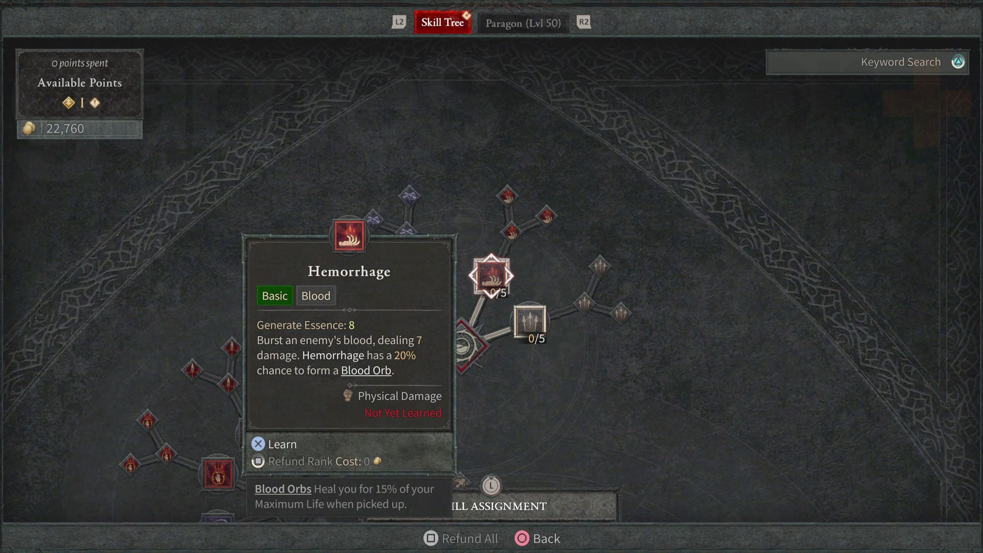 Diablo 4 Compétence d'hémorragie du nécromancien sur l'arbre de compétences