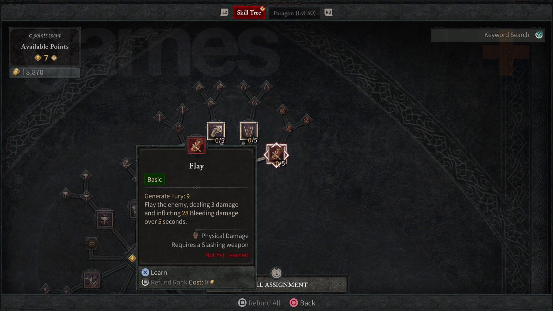 Diablo 4 Arbre de compétences barbare écorcher la compétence de base