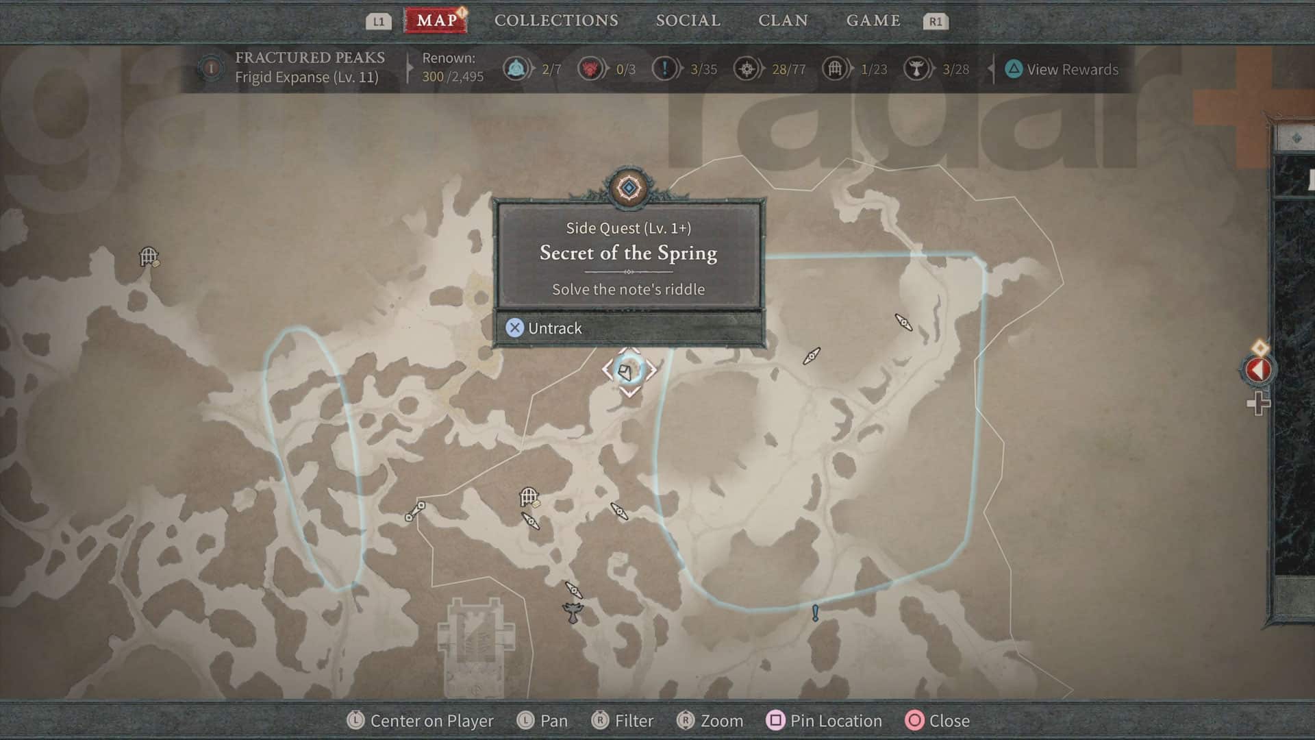 Carte montrant où aller pour la quête Diablo 4 Secret of the Spring