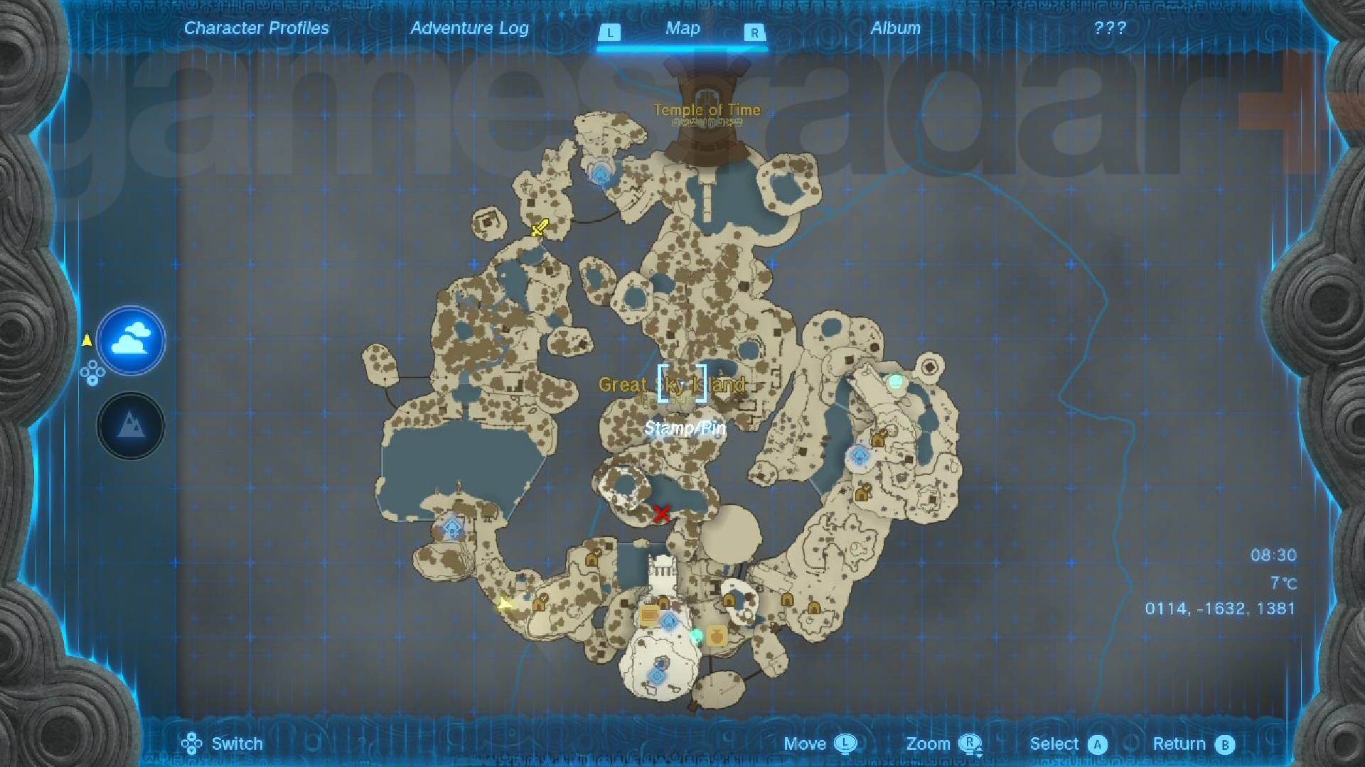 Zelda Tears of the Kingdom carte de l'île céleste