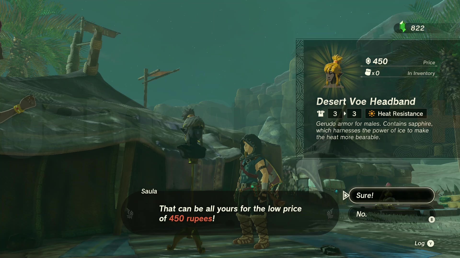 Link achète le bandeau Desert Voe dans Zelda Tears of the Kingdom