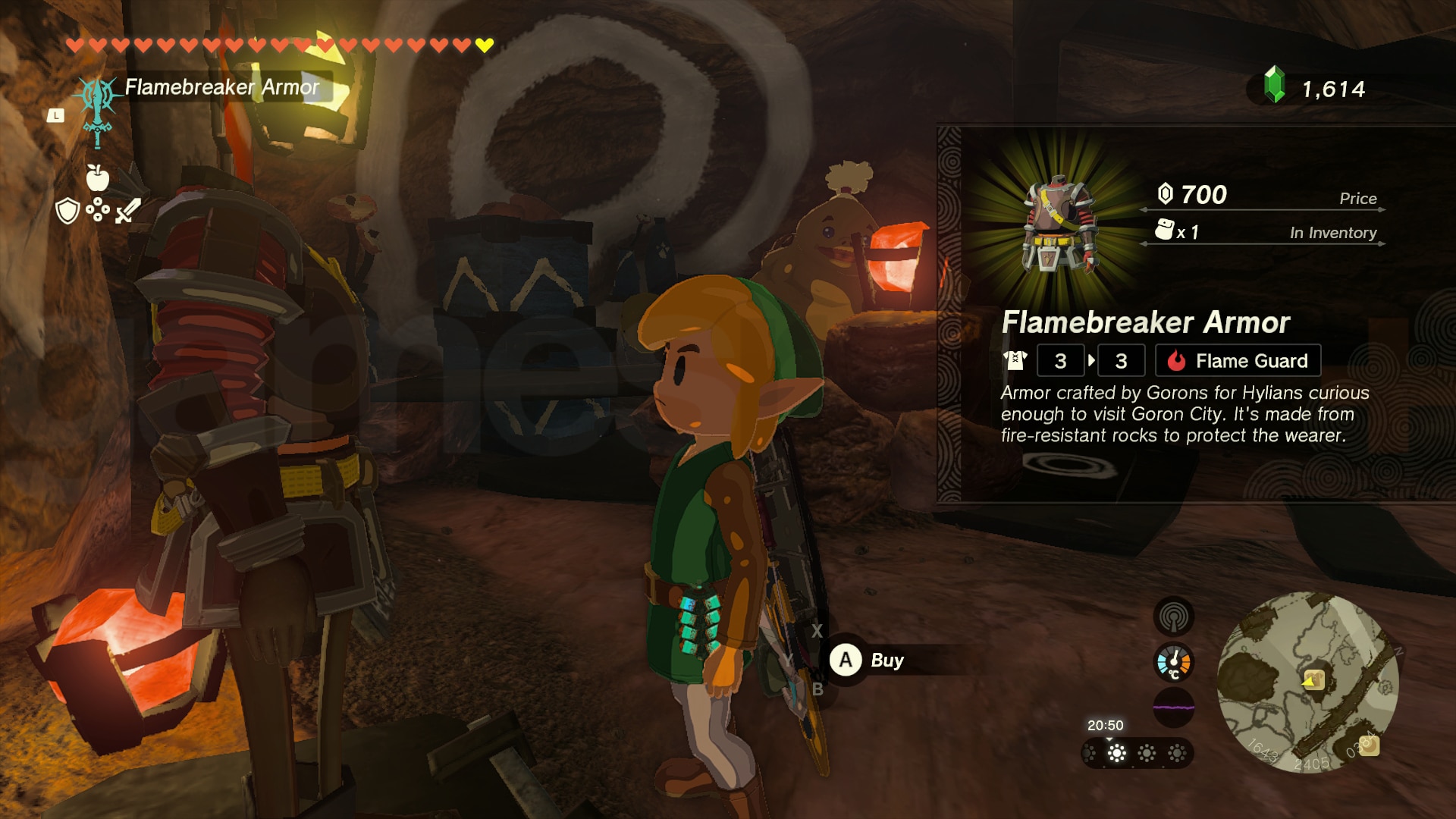Link achète l'armure Flamebreaker dans Zelda Tears of the Kingdom