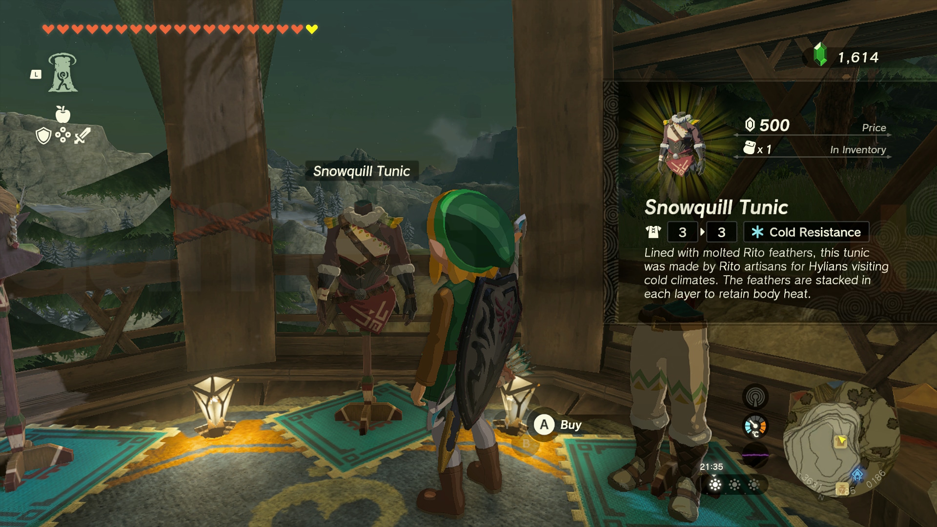 Link achète l'armure Snowquill dans Zelda Tears of the Kingdom