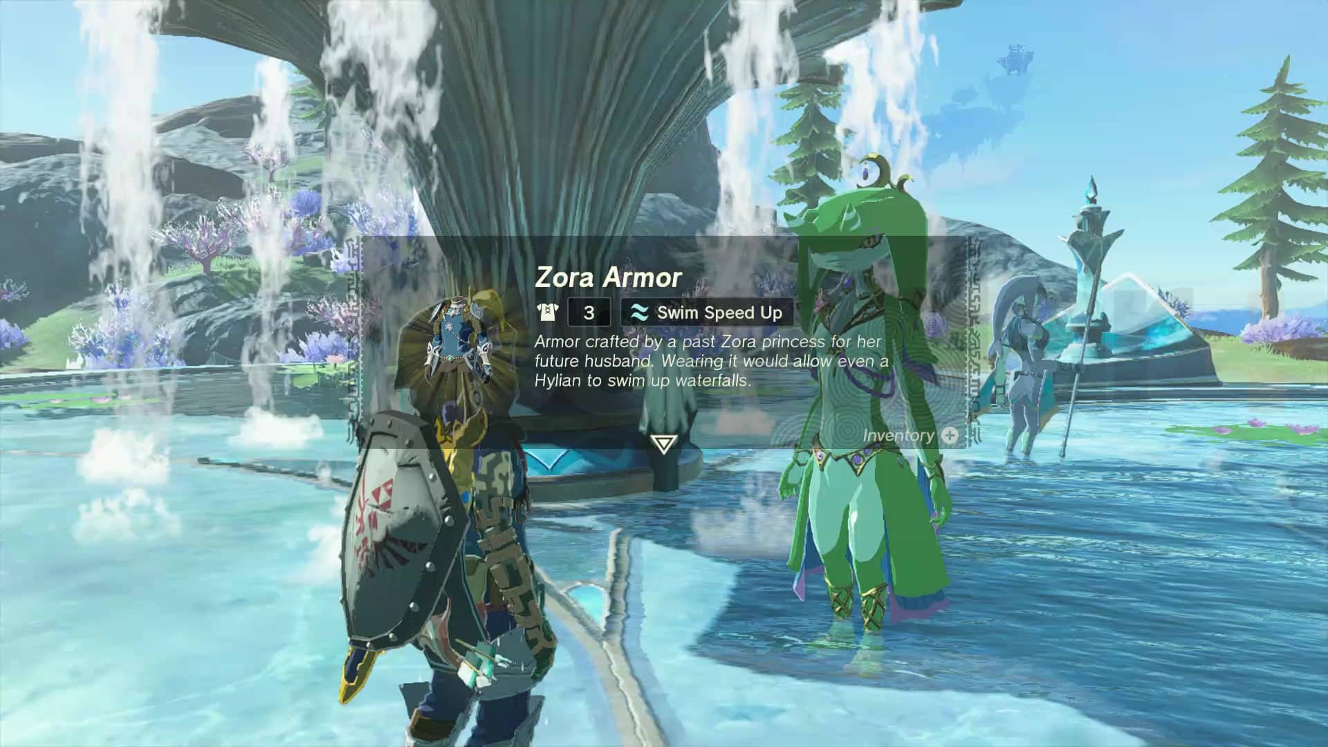 Le lien est donné Zora Armor dans Zelda Tears of the Kingdom