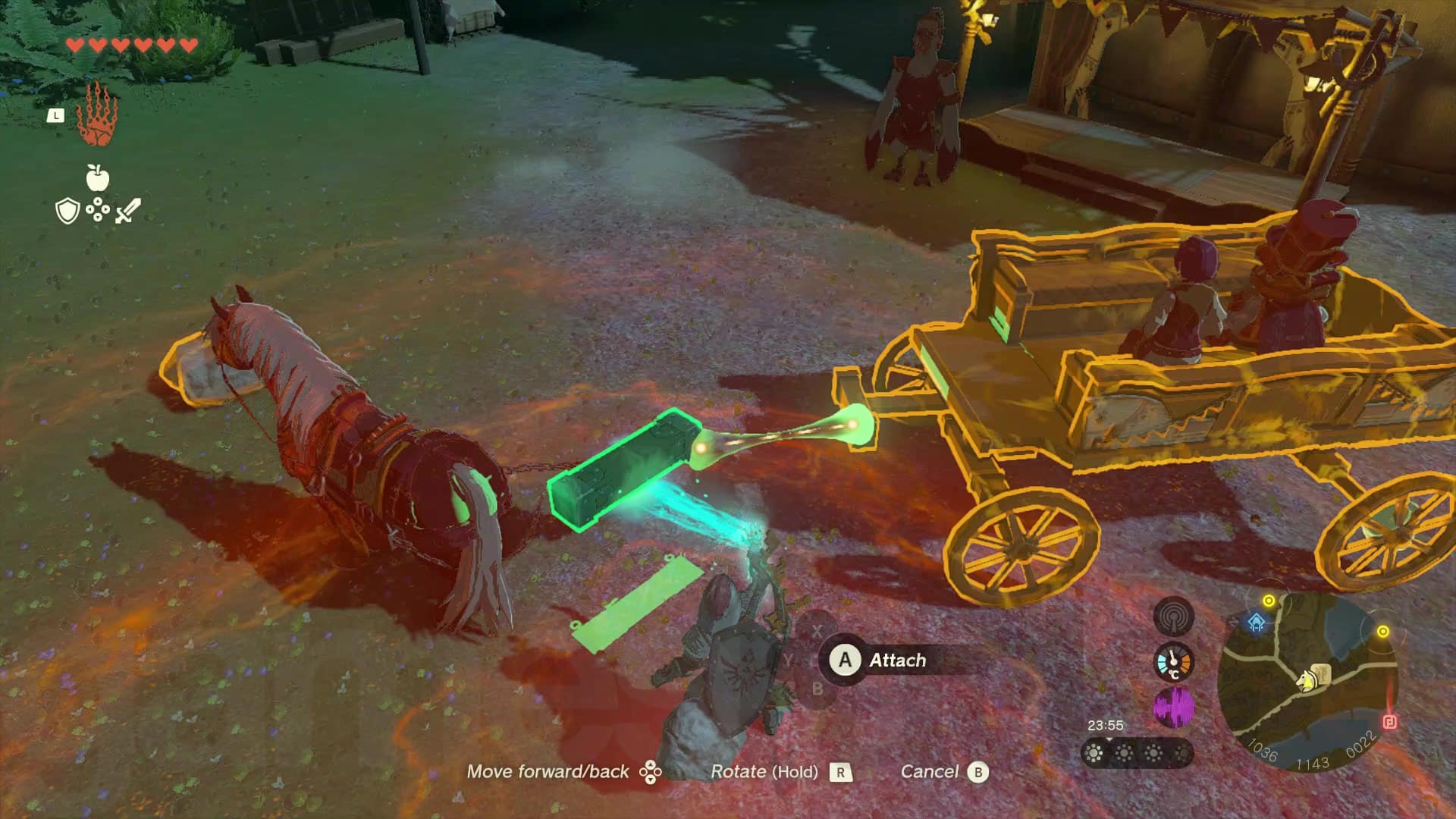 Link utilise un chariot dans Zelda Tears of the Kingdom