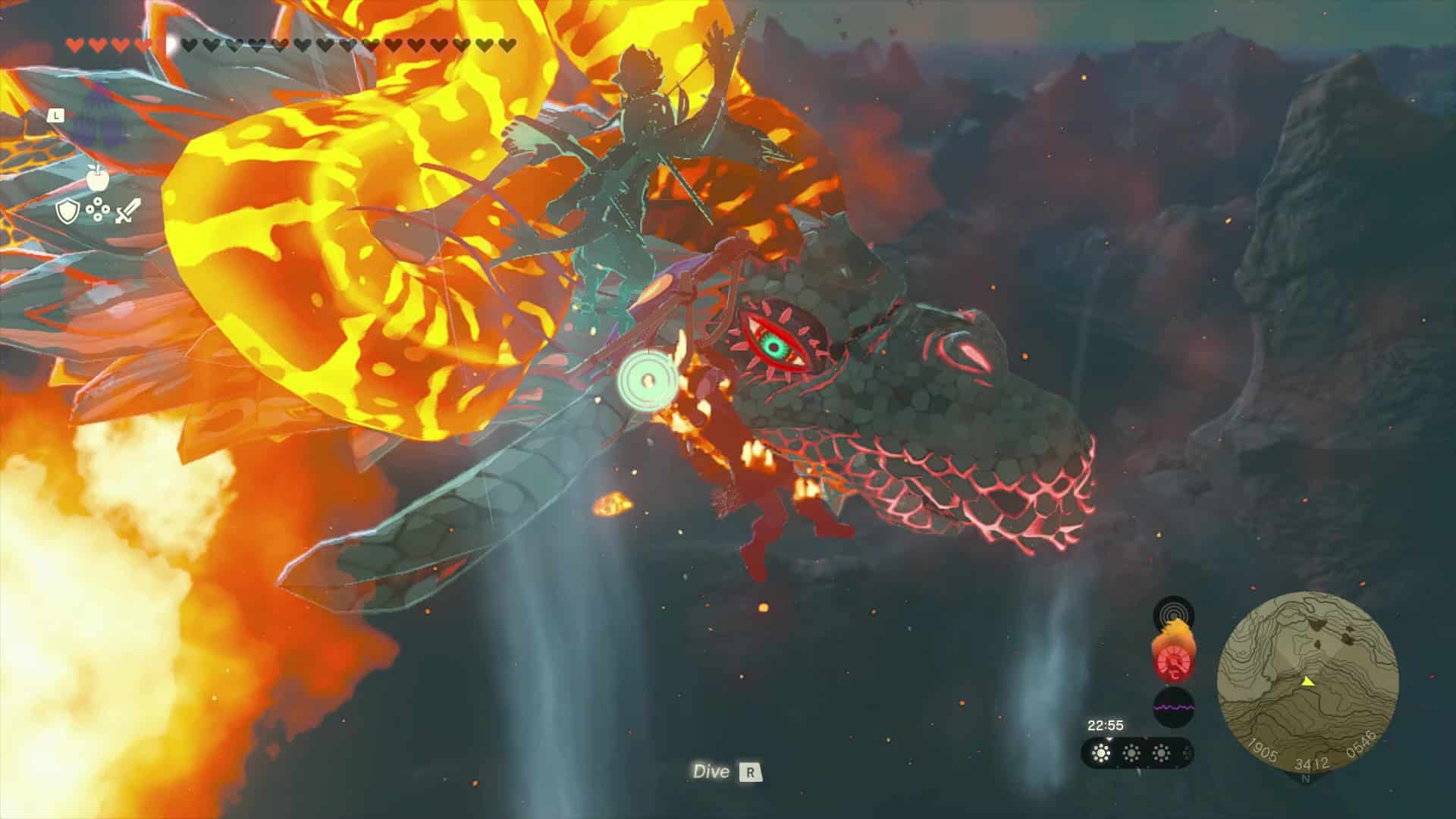 Dinraal le dragon de feu dans Zelda Tears of the Kingdom