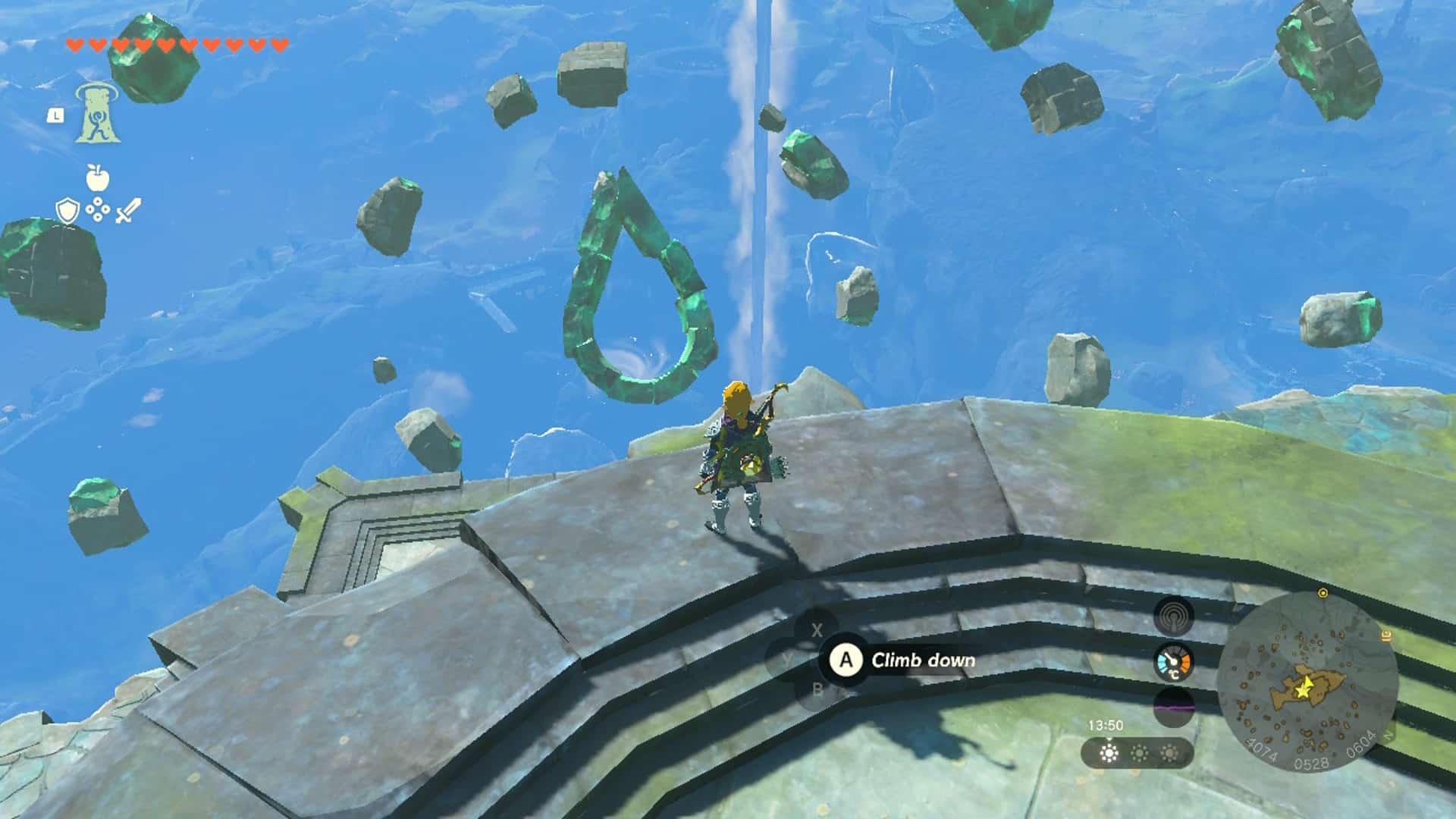 Zelda Tears of the Kingdom Mark of the King - gouttelette dans les débris sur l'île Floating Scales