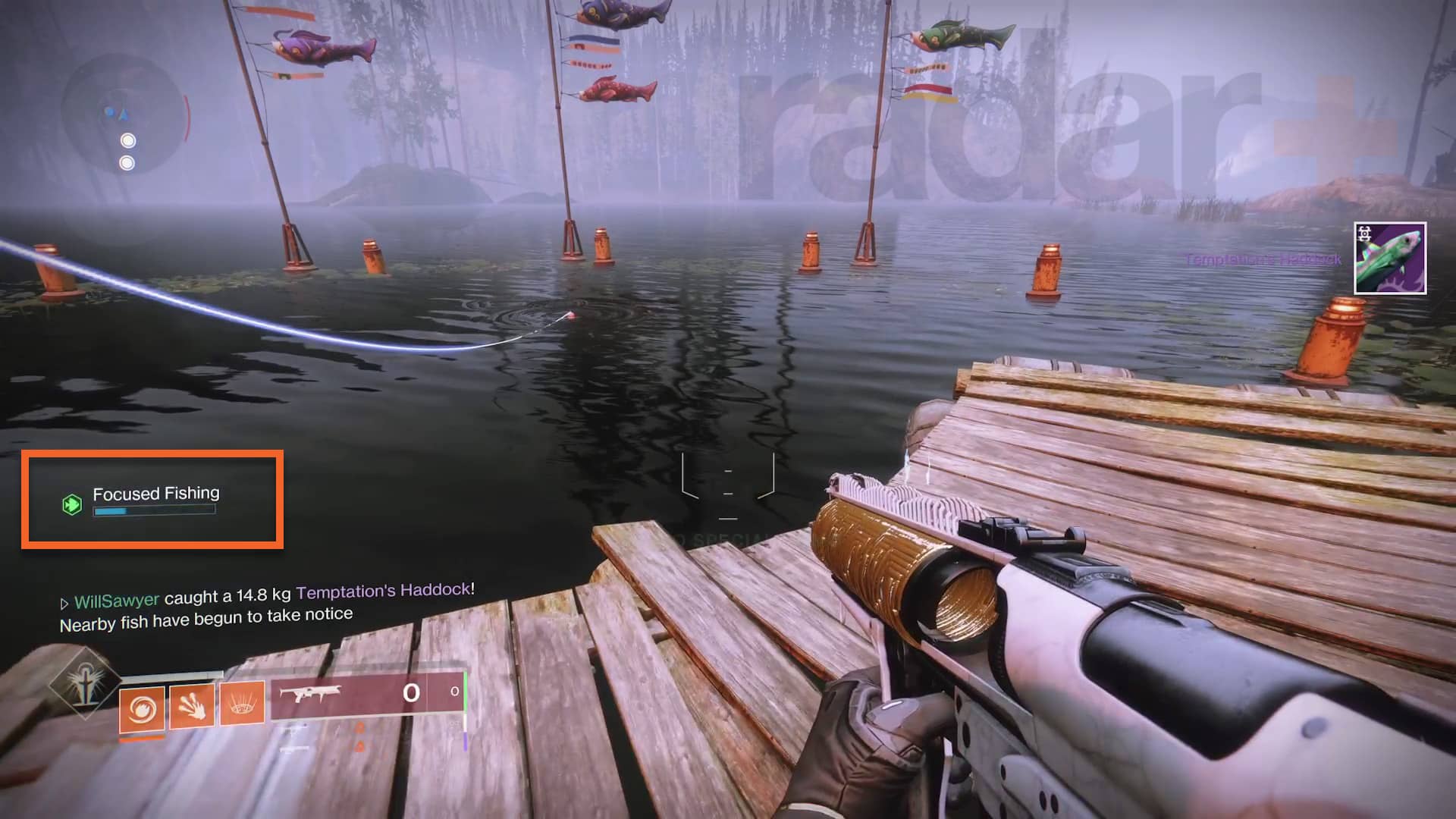 Destiny 2 Season of the Deep Fishing Focused Fishing mètre mis en évidence dans la boîte orange