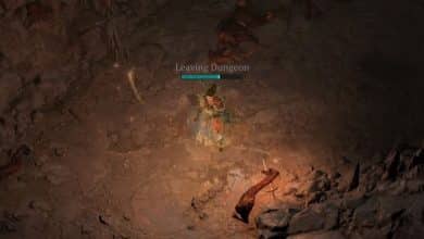 Diablo 4 barbarian character leaving dungeon with magic spell