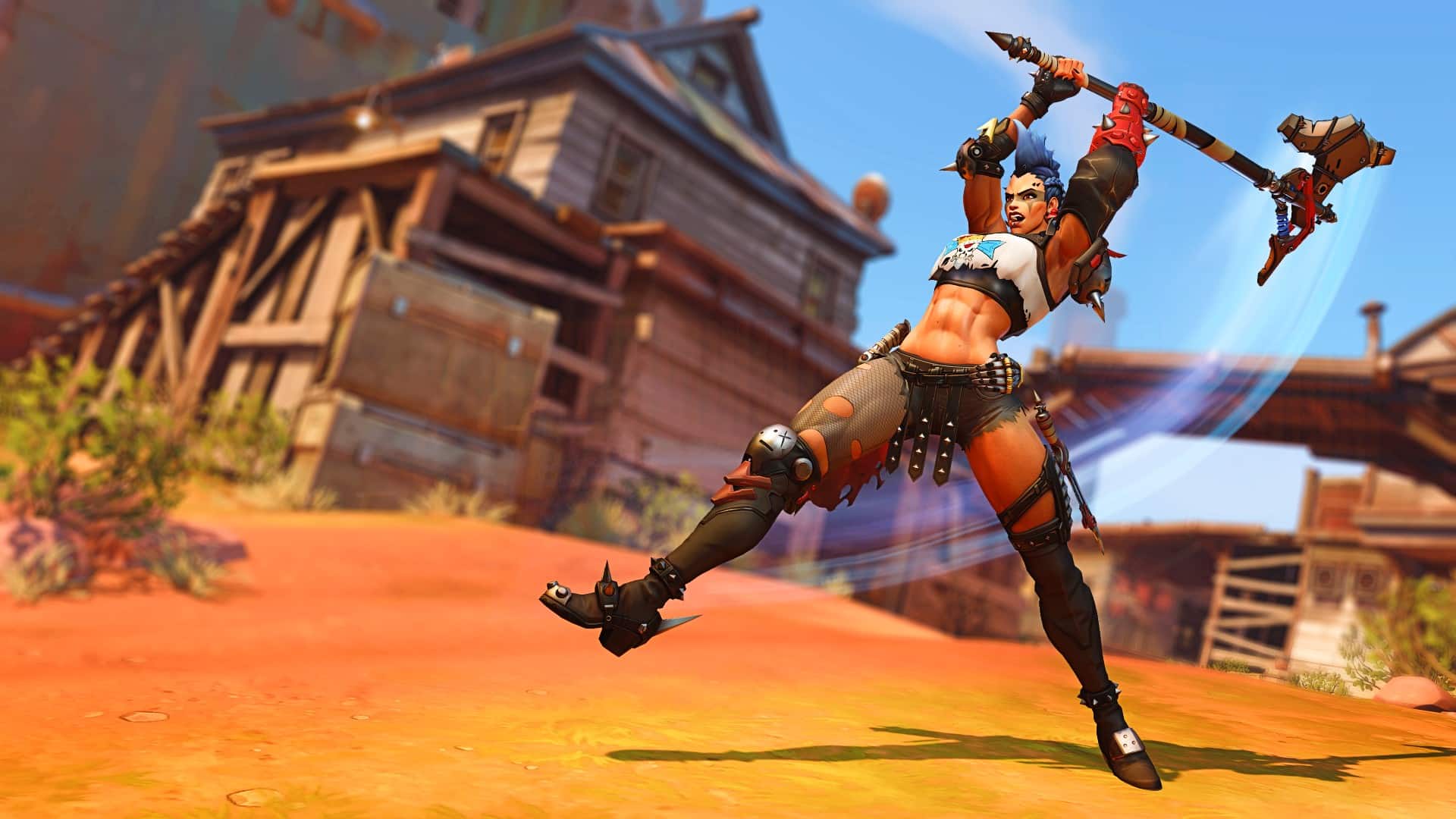 Junker Queen balance un marteau vers le sol dans Overwatch 2