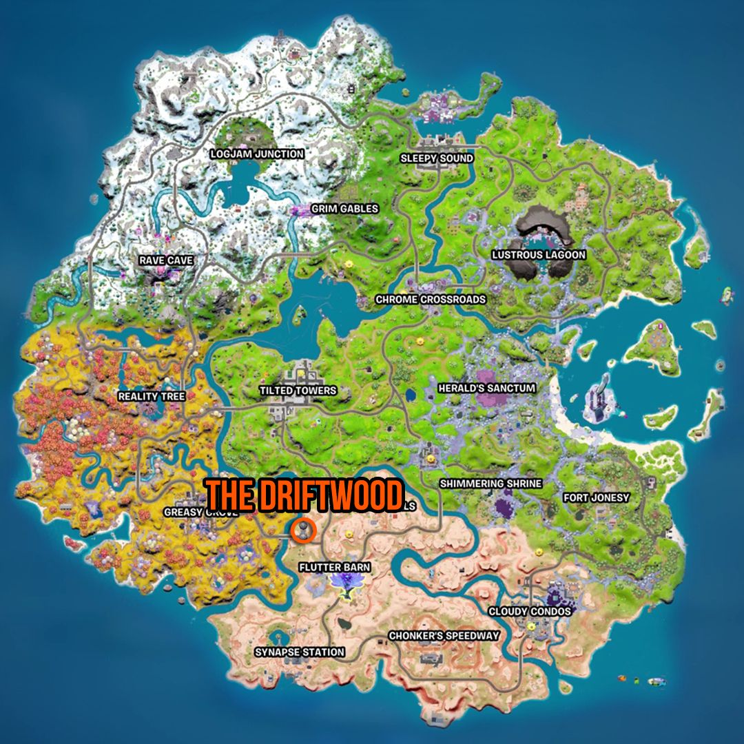 Carte de localisation de Fortnite The Driftwood