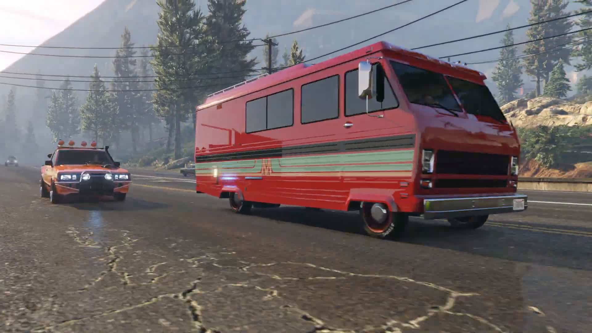 Un camping-car fonce sur l'autoroute pendant les missions Last Dose de GTA Online