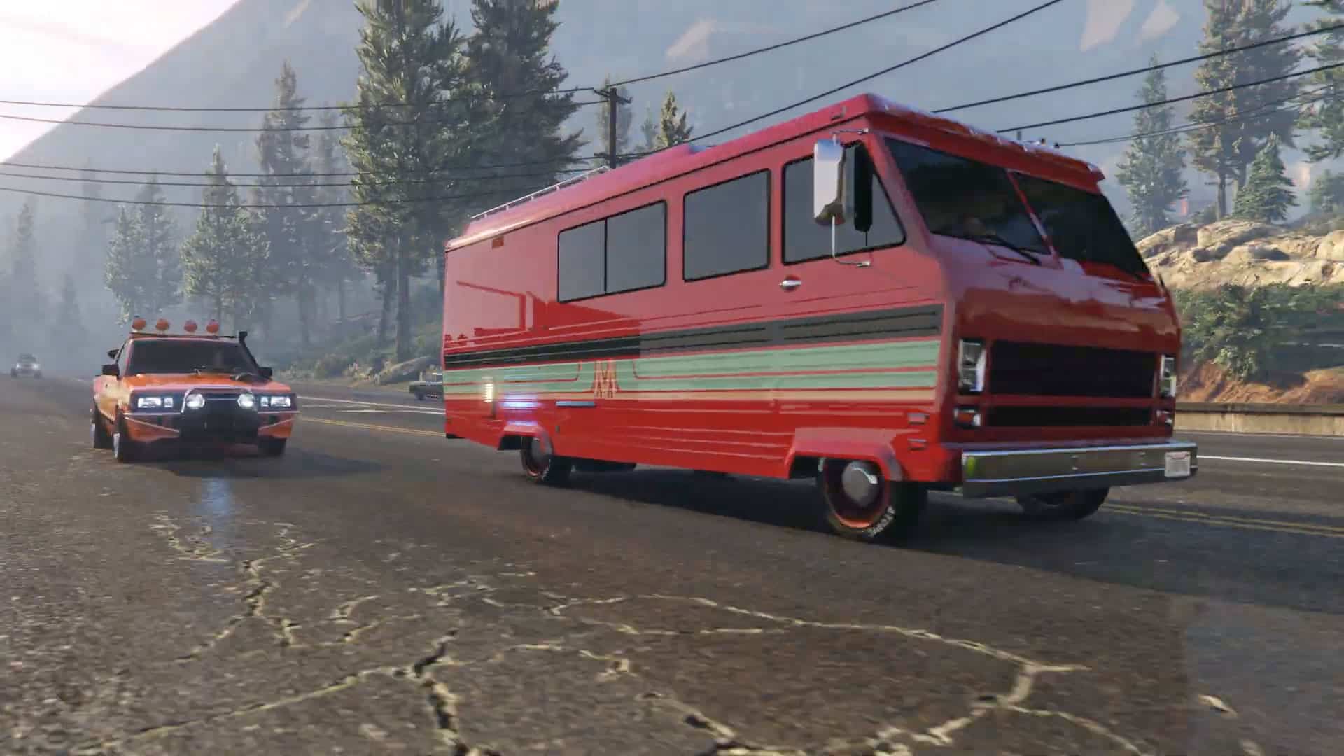 Un camping-car fonce sur l'autoroute pendant les missions Last Dose de GTA Online