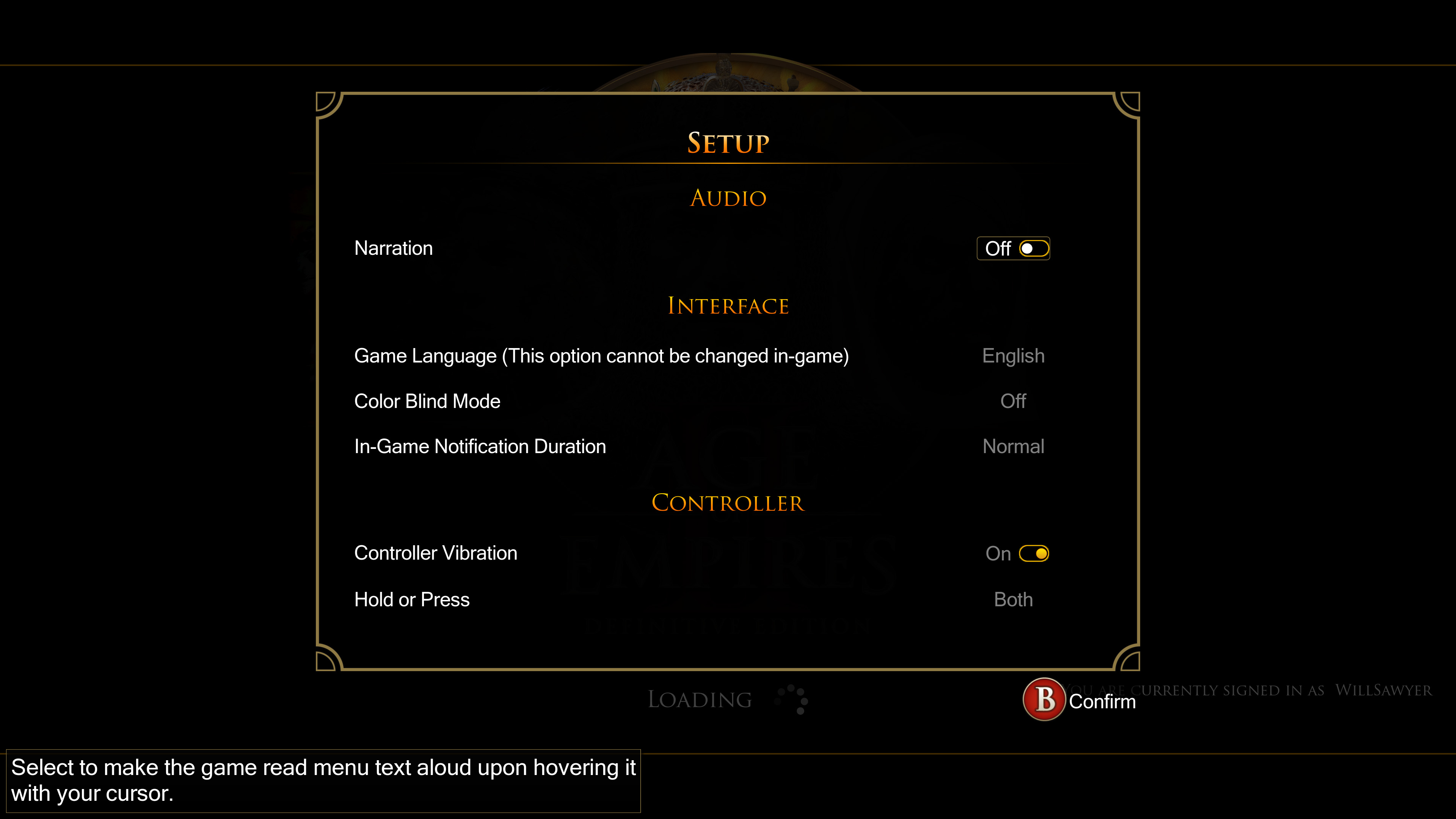 Options de narration d'Age of Empires 2 dans le menu de configuration