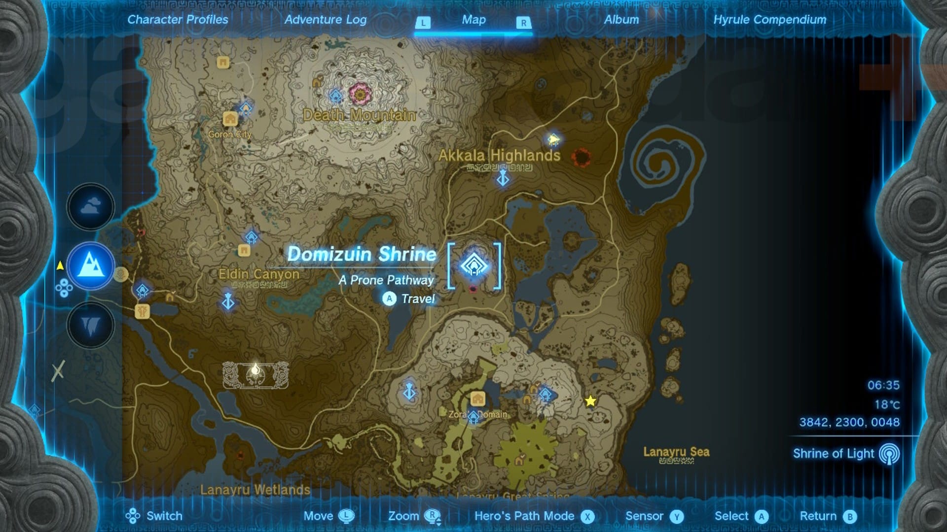 Emplacement de la carte Zelda Tears of the Kingdom Domizuin Shrine