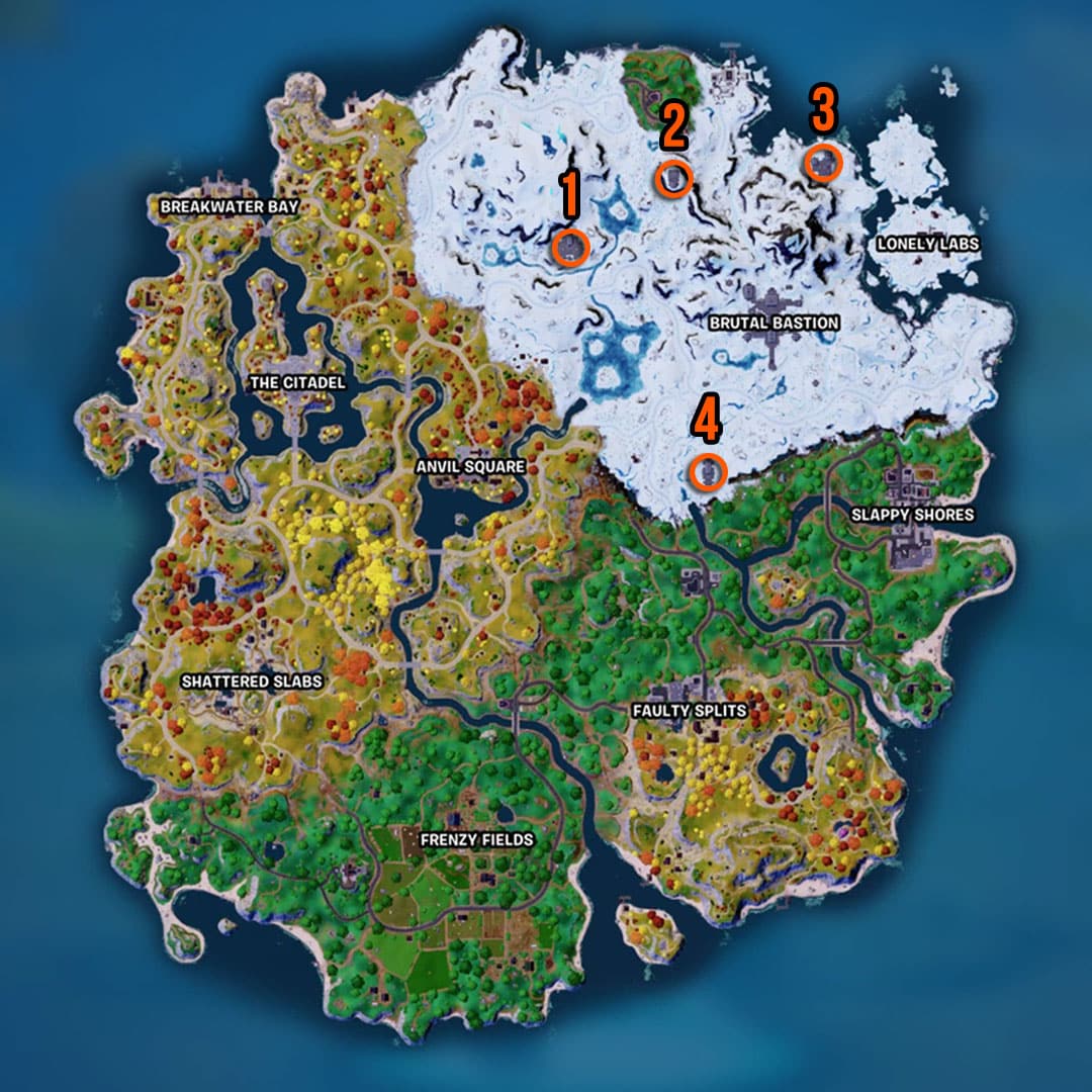 Emplacements des avant-postes du bastion Fortnite indiqués sur la carte de l'île