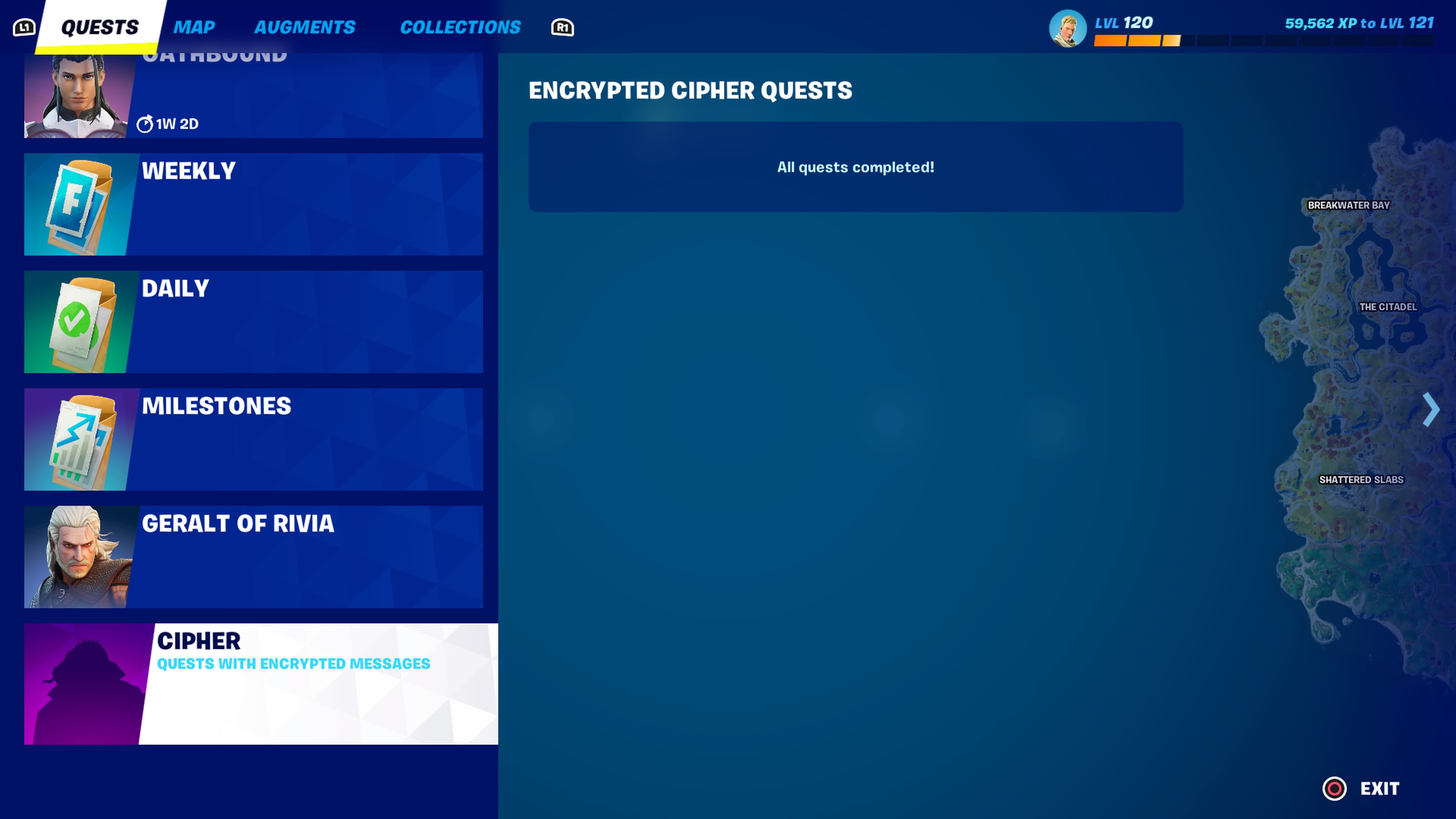 L'écran Fortnite Cipher Quests en jeu